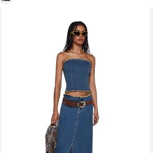 Blue Denim Motel Strapless Crop Top